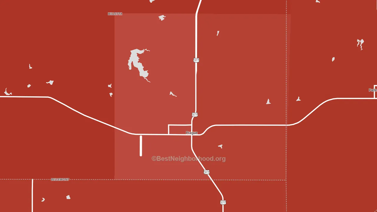 Prague, OK block-group political-lean map