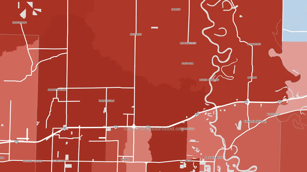 Prairie County, AR block-group political-lean map