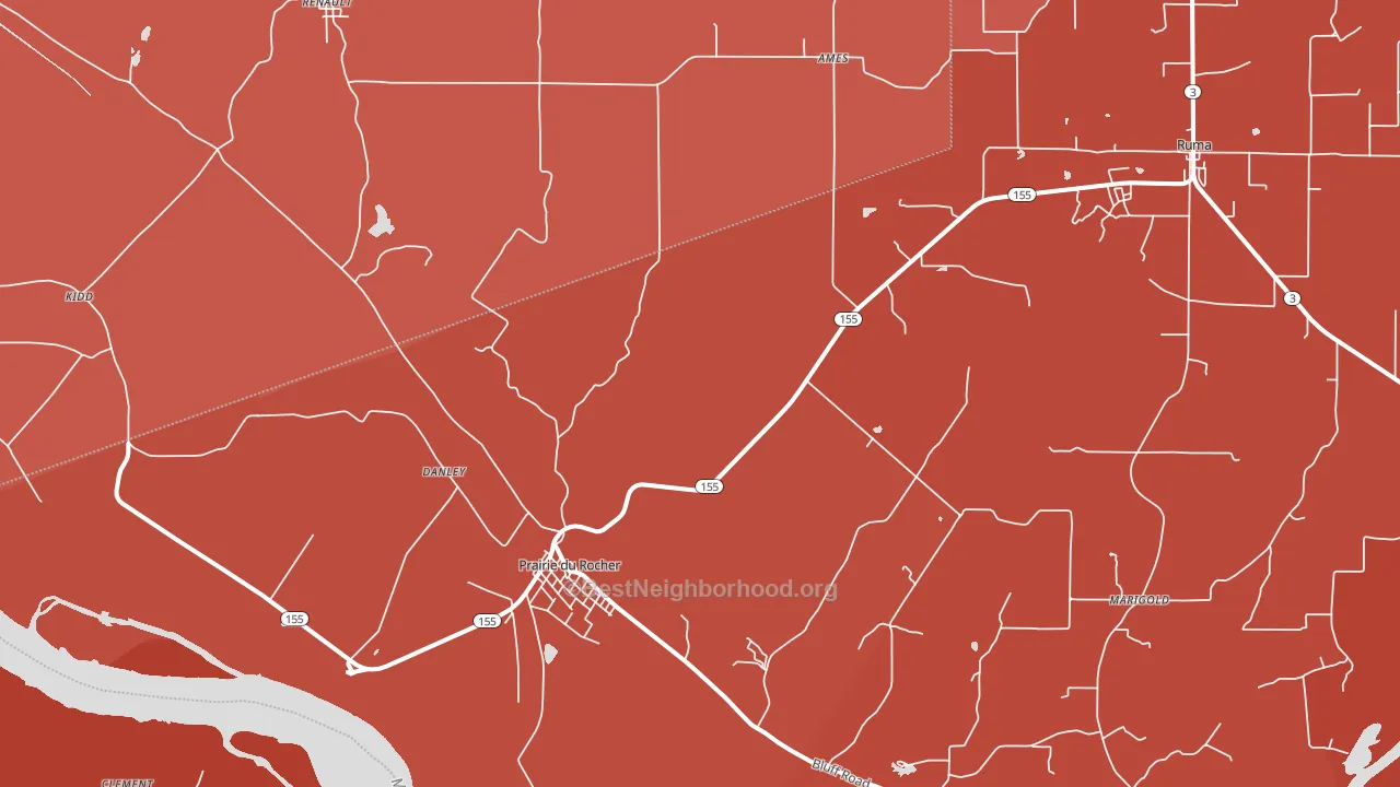 Prairie Du Rocher, IL block-group political-lean map