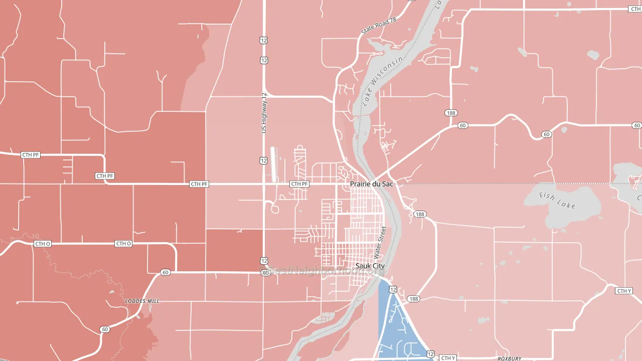 Prairie Du Sac, WI block-group political-lean map