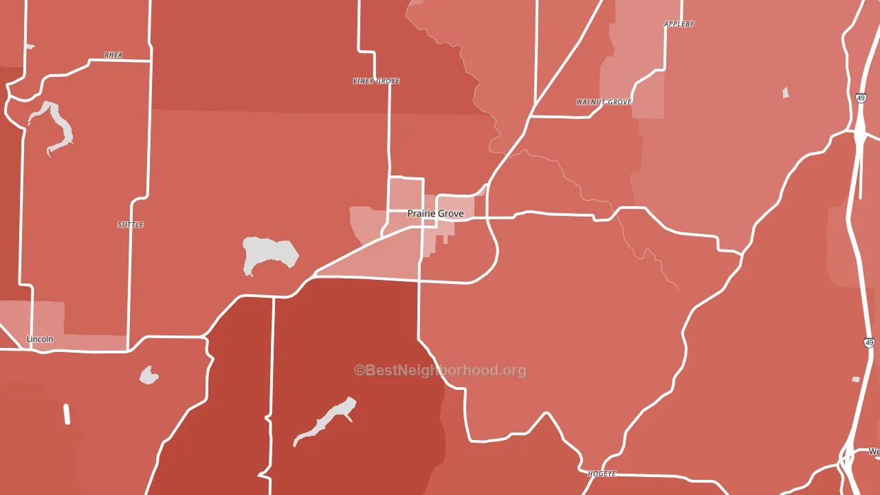 Prairie Grove, AR block-group political-lean map