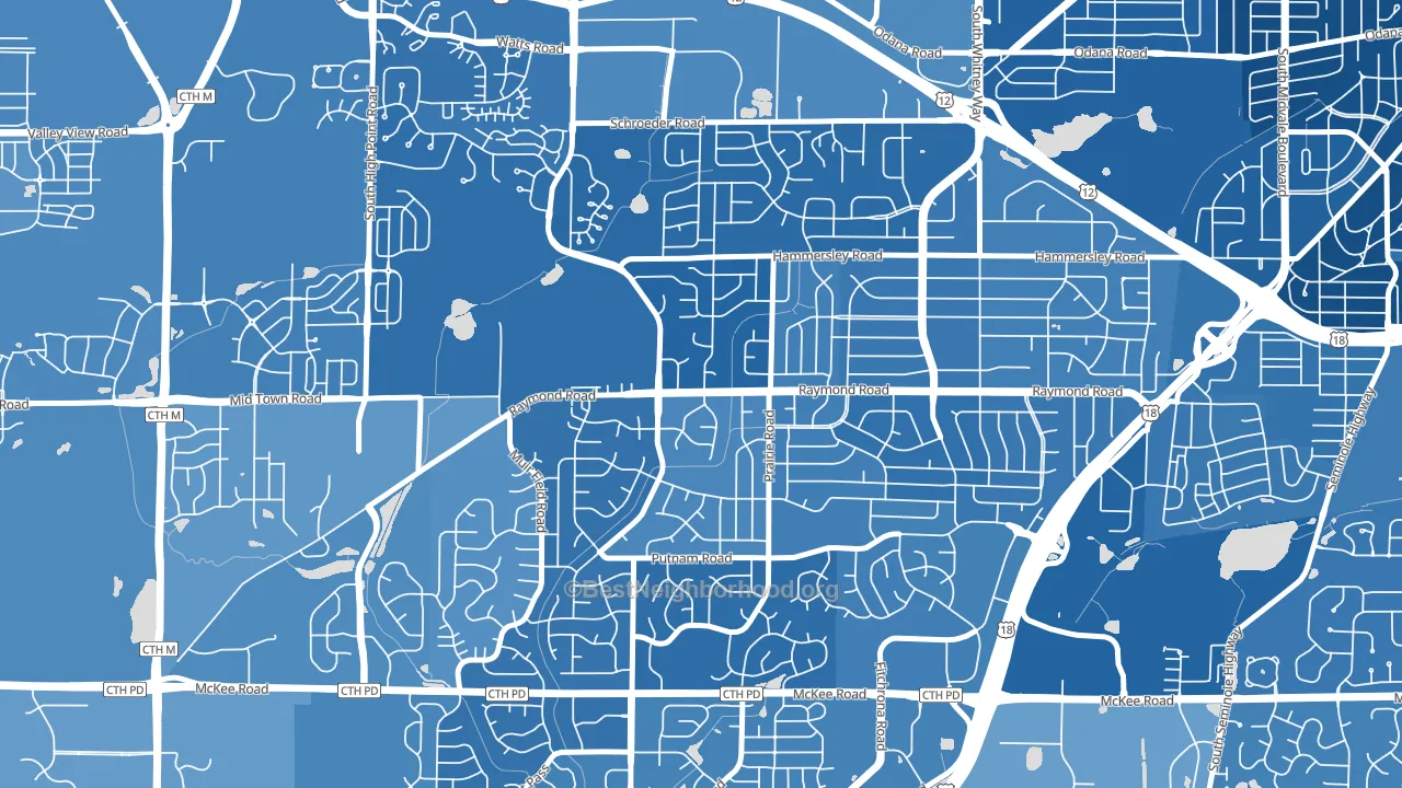 Prairie Hills, Madison, WI block-group political-lean map