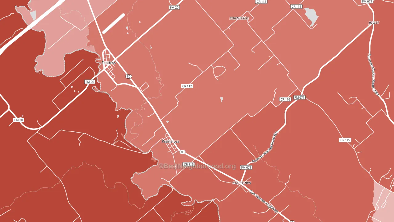 Prairie Lea, TX block-group political-lean map