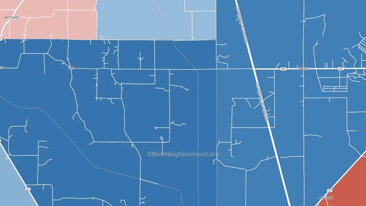 Prairie, MS block-group political-lean map