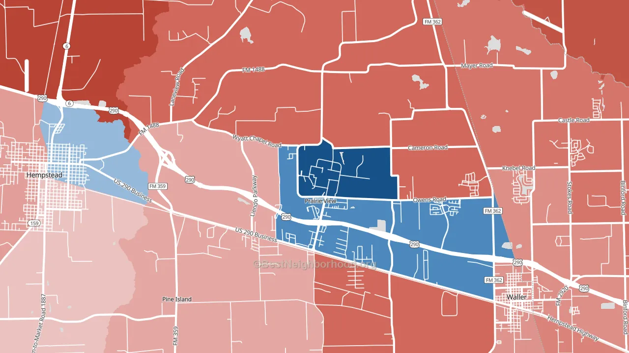 Prairie View, TX block-group political-lean map