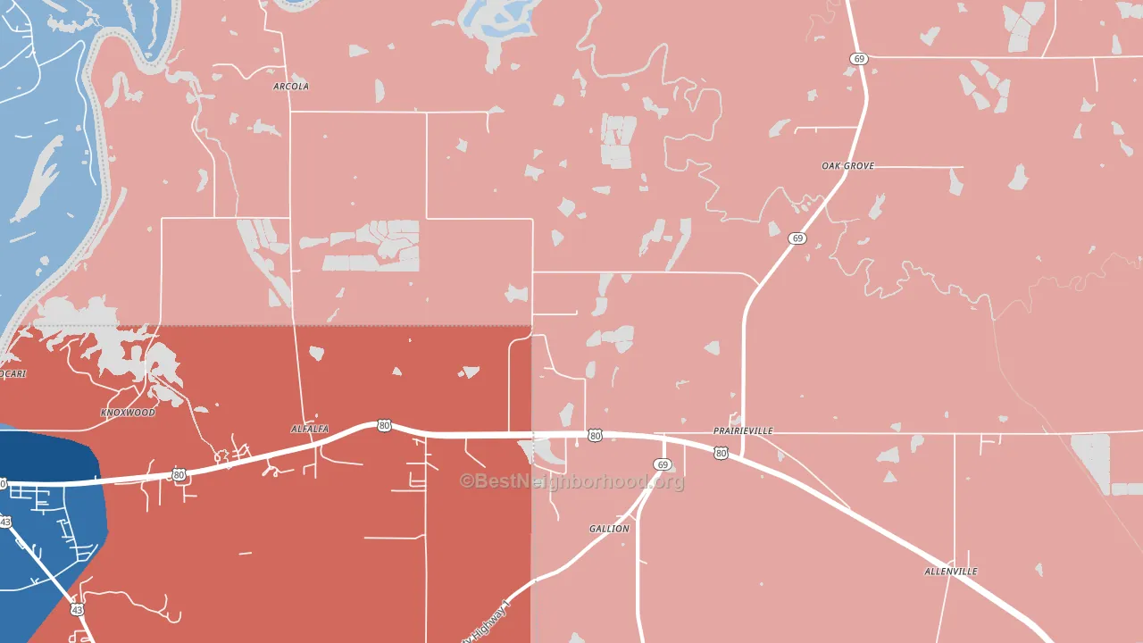 Prairieville, AL block-group political-lean map