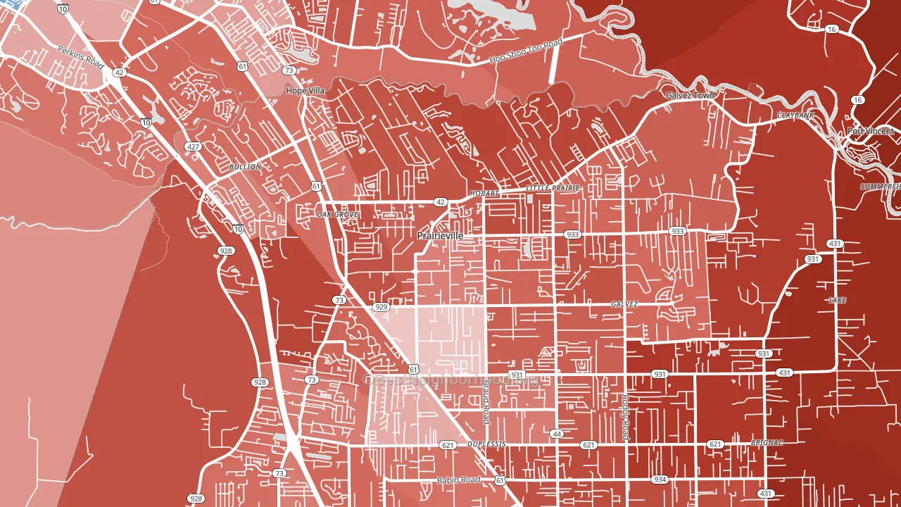 Prairieville, LA block-group political-lean map