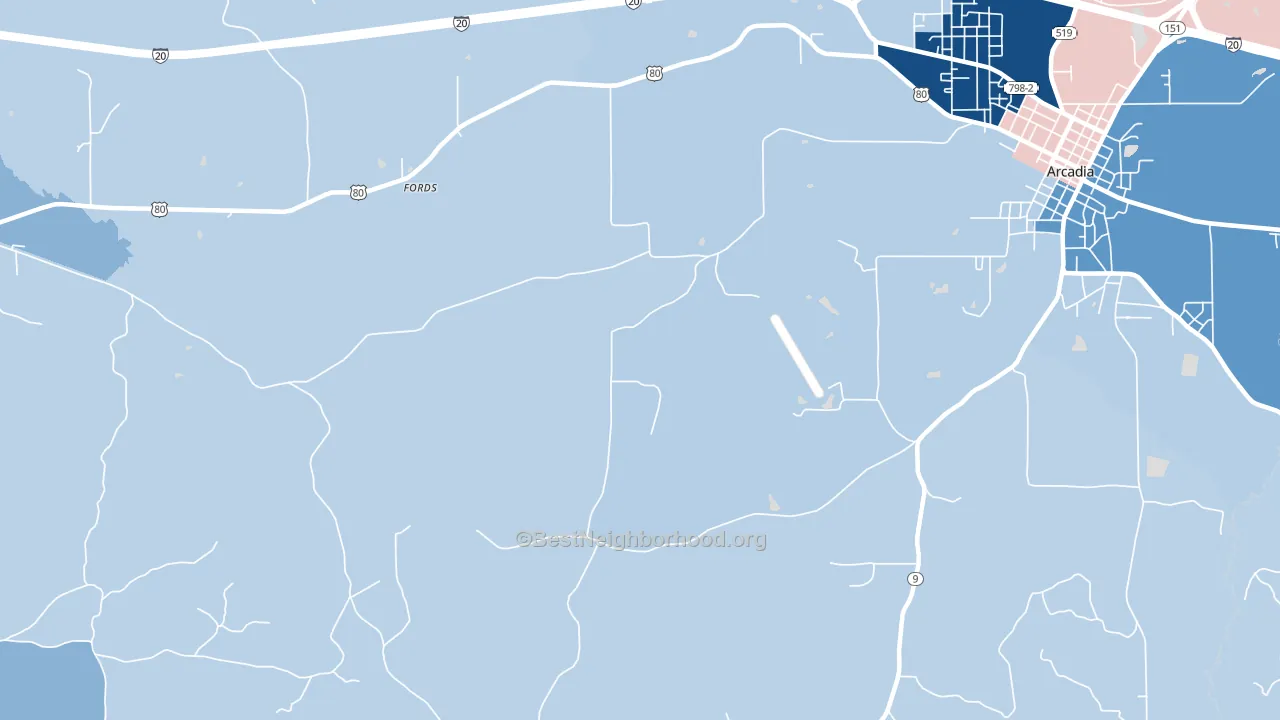Pratt, LA block-group political-lean map