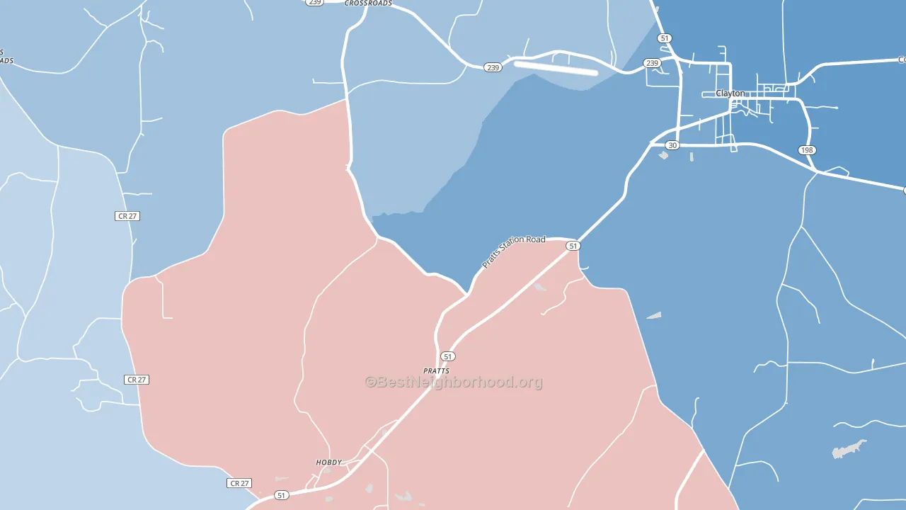 Pratts, AL block-group political-lean map