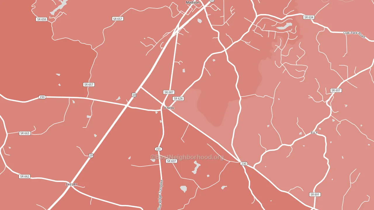 Pratts, VA block-group political-lean map