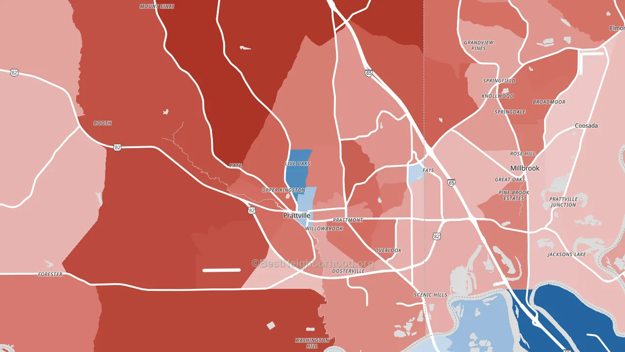Prattville, AL block-group political-lean map