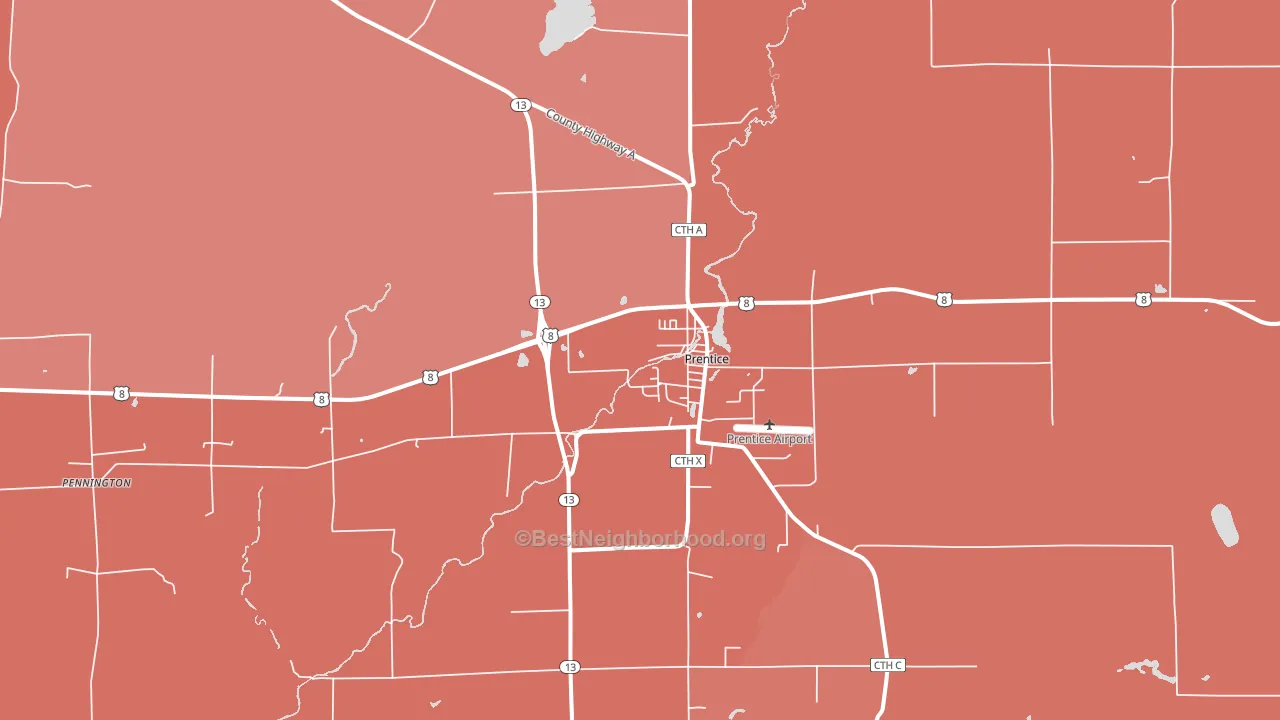 Prentice, WI block-group political-lean map