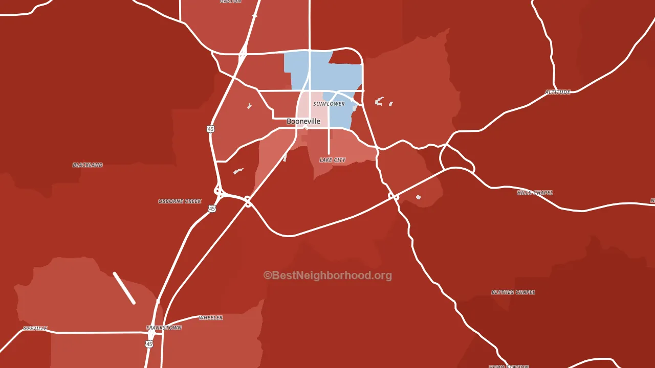 Prentiss County, MS block-group political-lean map