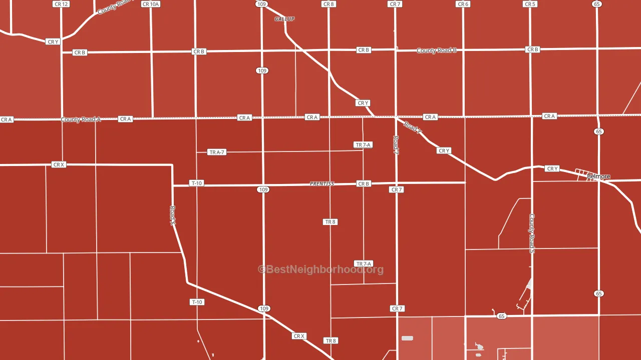 Prentiss, OH block-group political-lean map