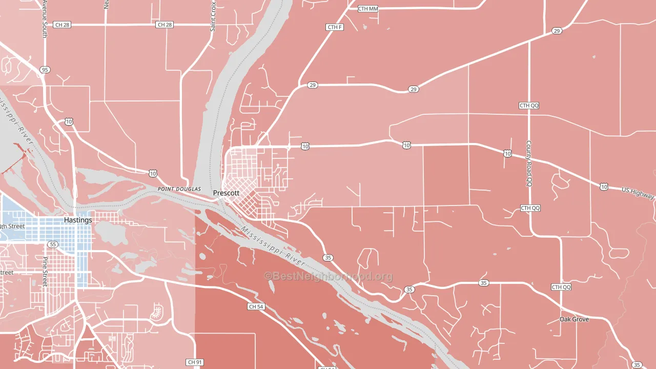 Prescott, WI block-group political-lean map