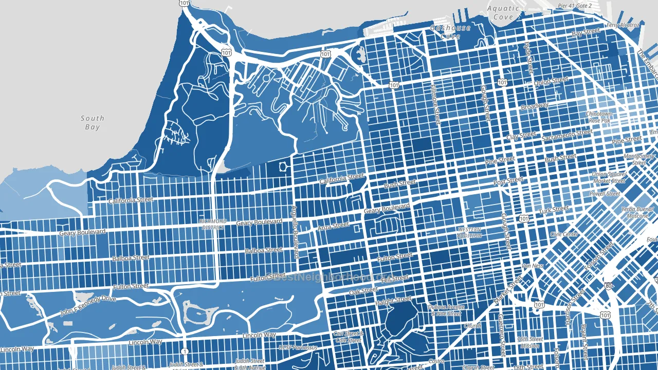 Presidio Heights, San Francisco, CA block-group political-lean map