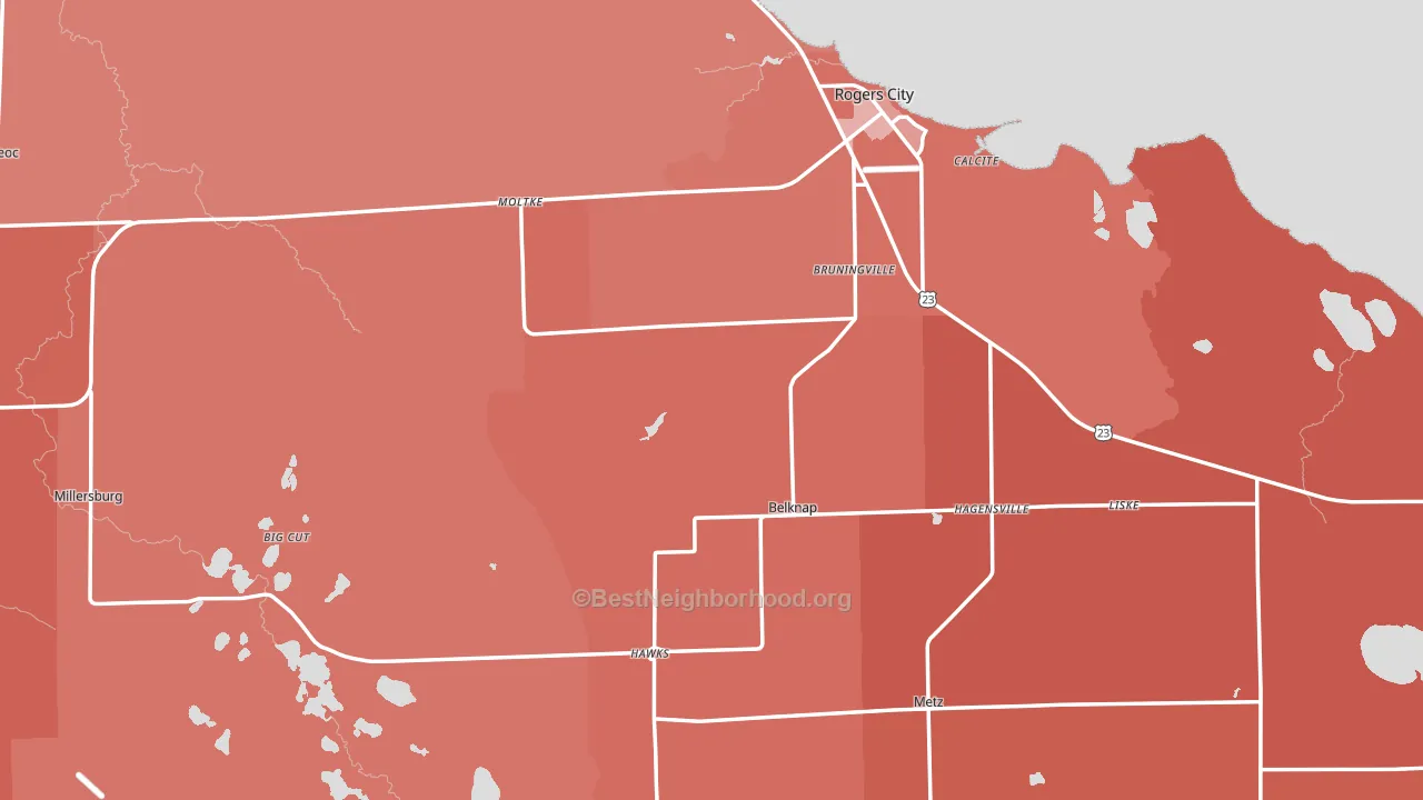 Presque Isle County, MI block-group political-lean map