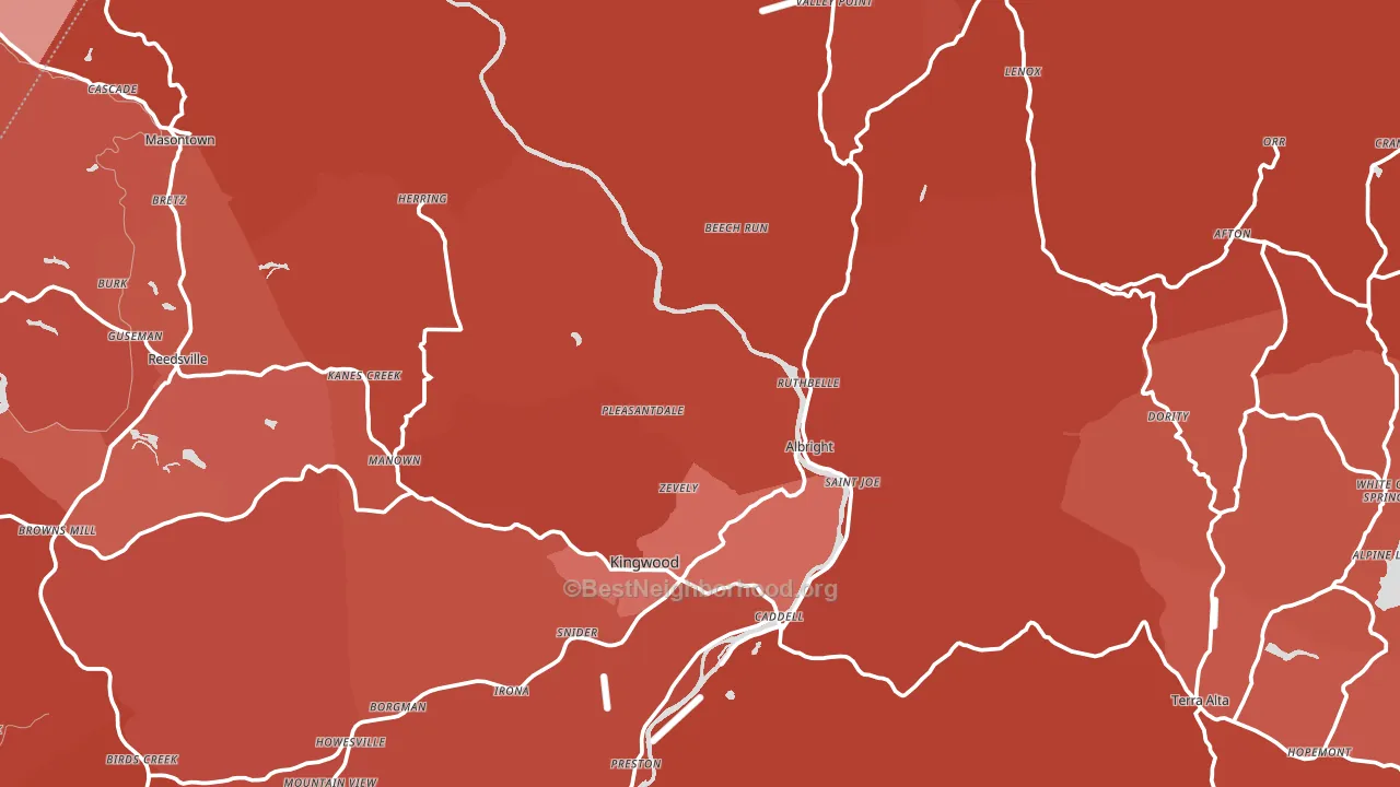 Preston County, WV block-group political-lean map