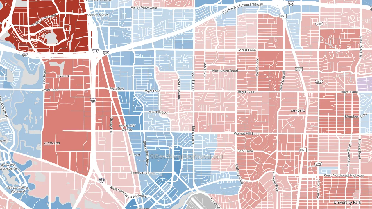 Preston Hollow, Dallas, TX block-group political-lean map