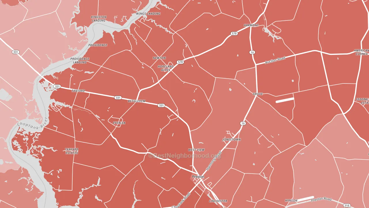 Preston, MD block-group political-lean map