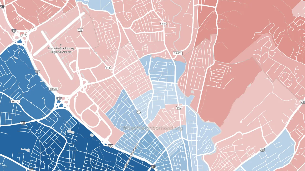 Preston Park, Roanoke, VA block-group political-lean map