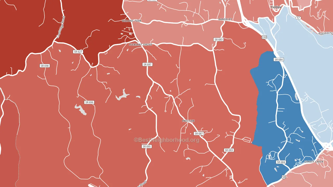 Preston, VA block-group political-lean map