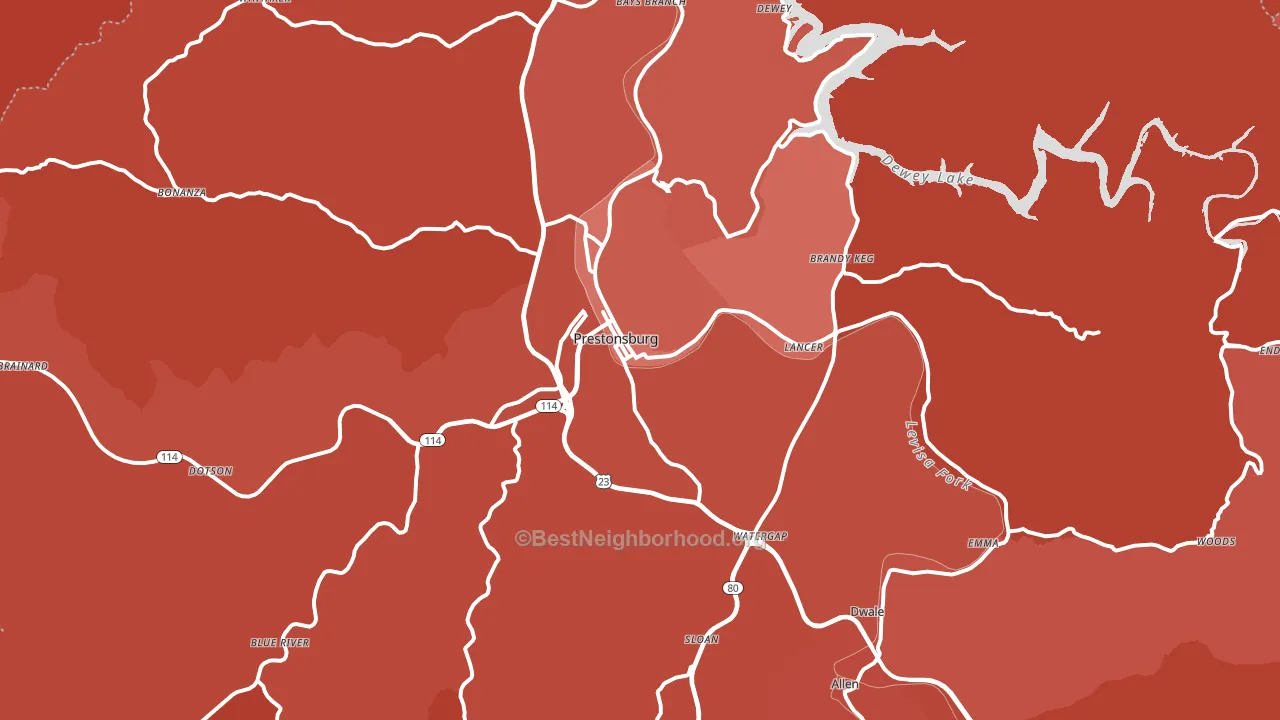 Prestonsburg, KY block-group political-lean map