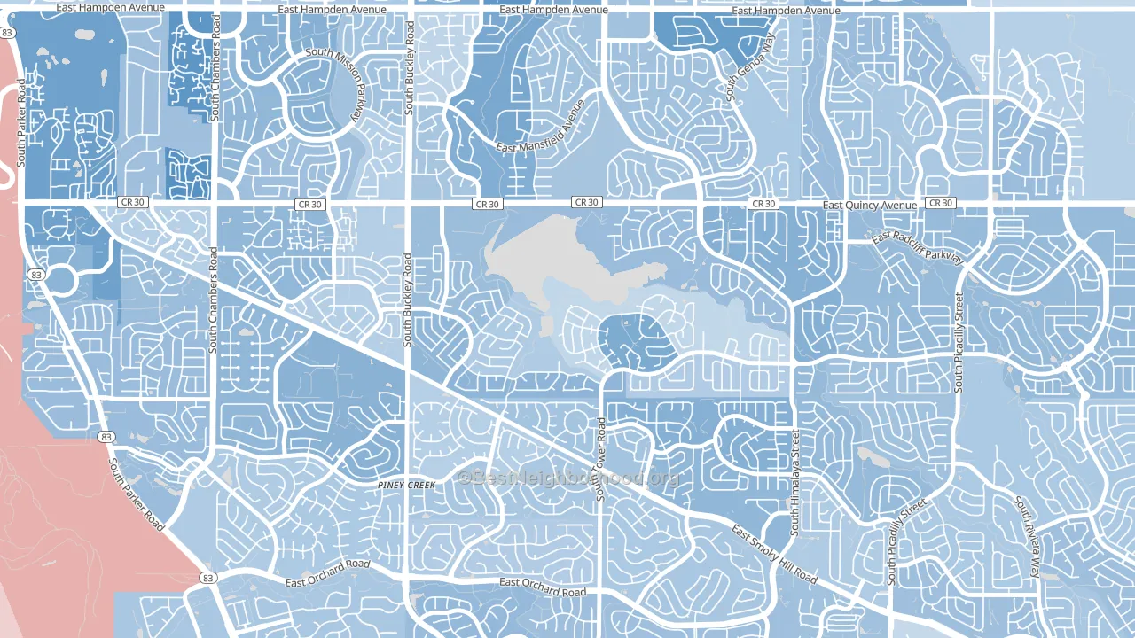 Prides Crossing, Aurora, CO block-group political-lean map