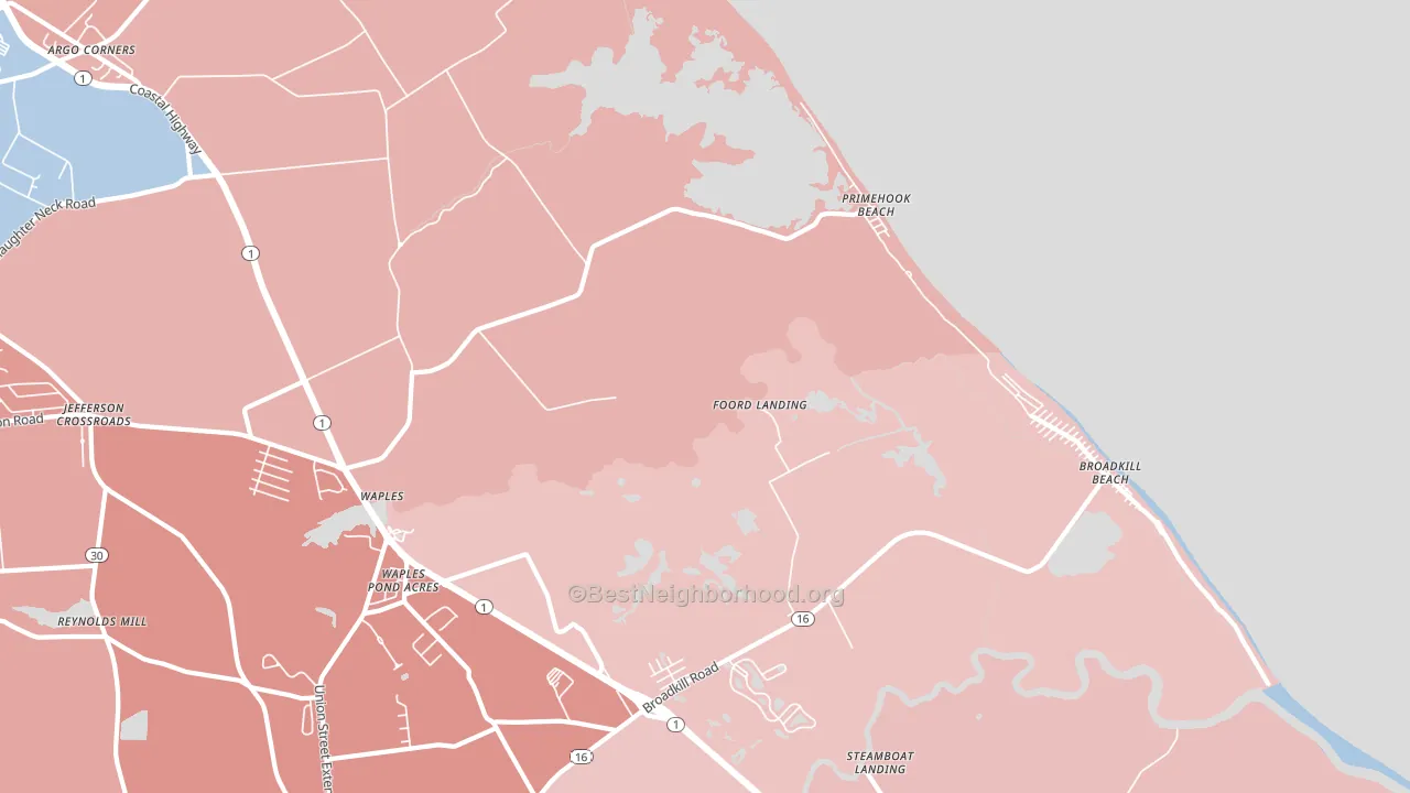 Primehook Beach, DE block-group political-lean map