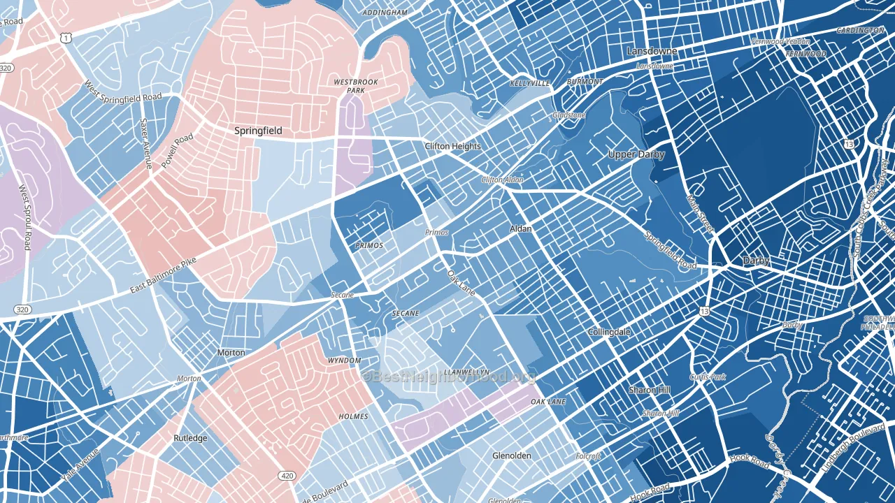 Primos, PA block-group political-lean map