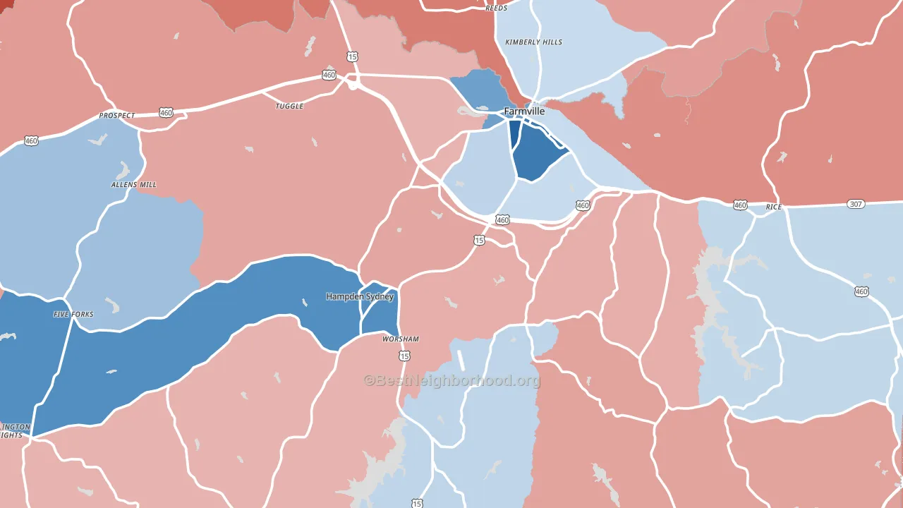 Prince Edward County, VA block-group political-lean map