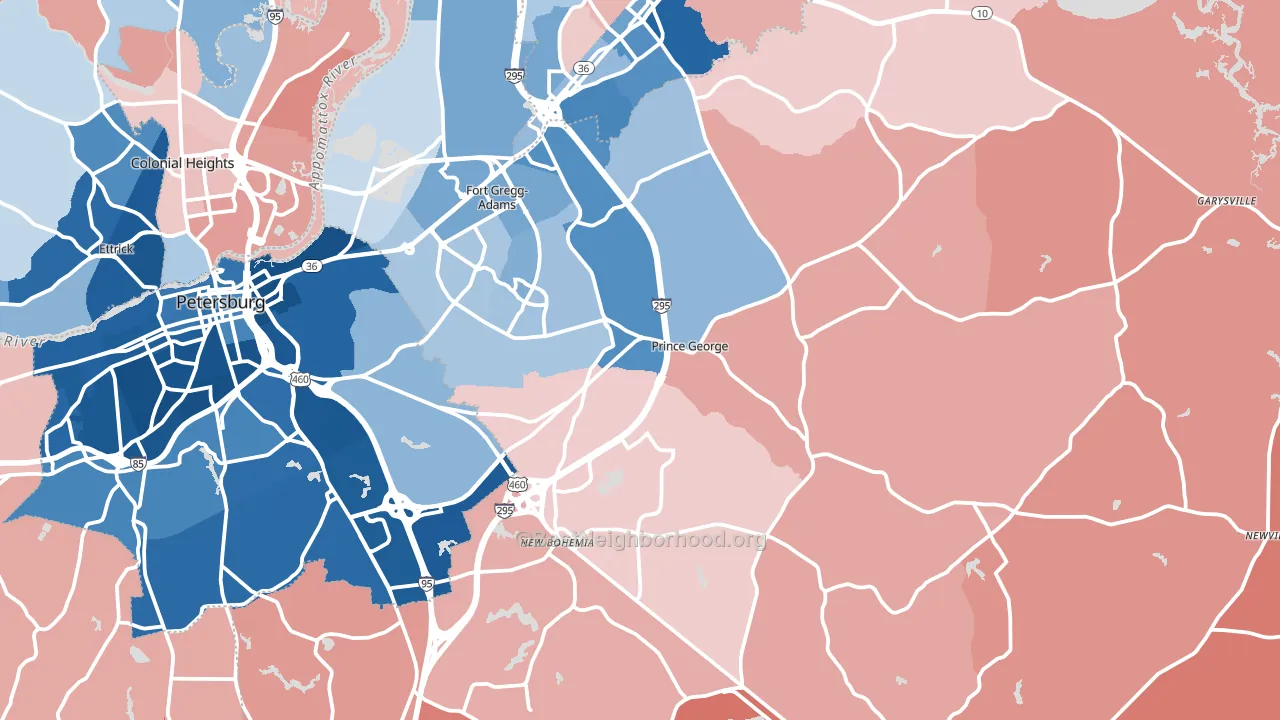 Prince George County, VA block-group political-lean map