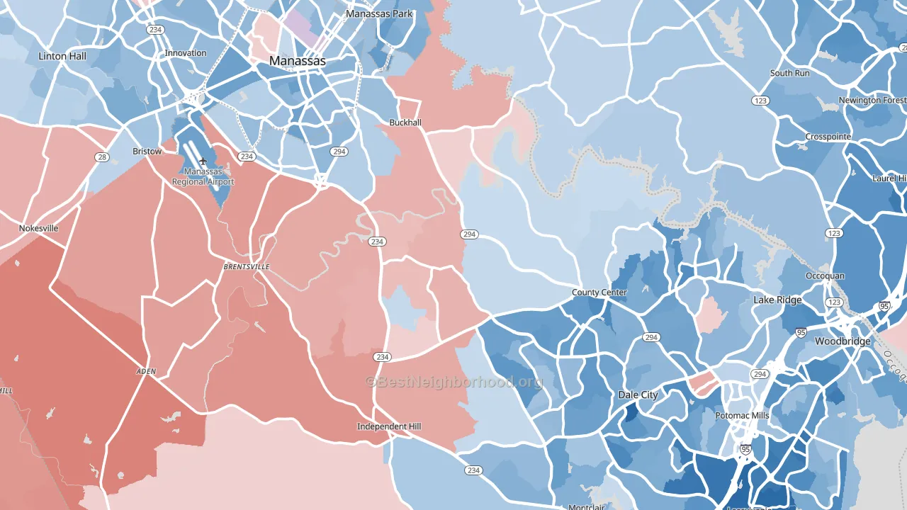 Prince William County, VA block-group political-lean map