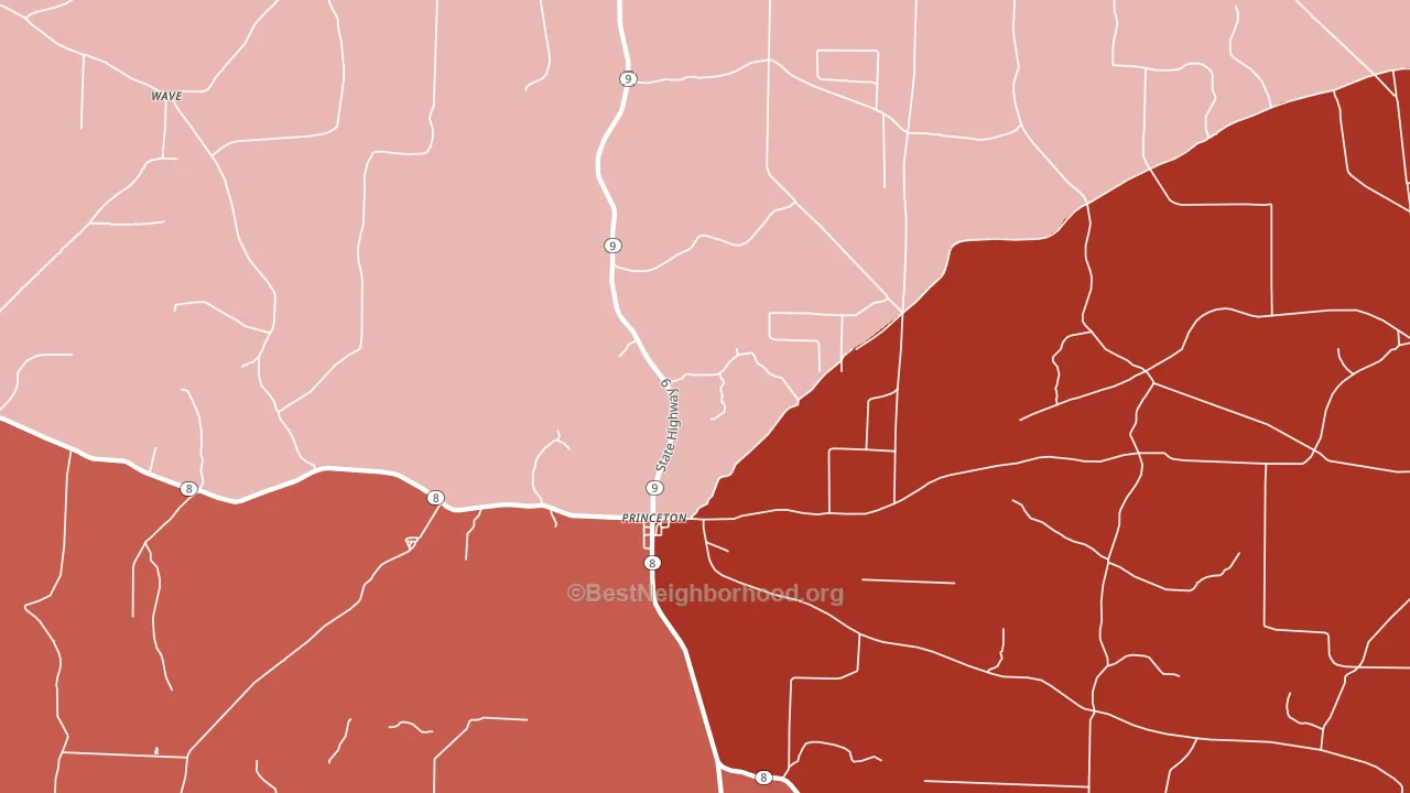 Princeton, AR block-group political-lean map