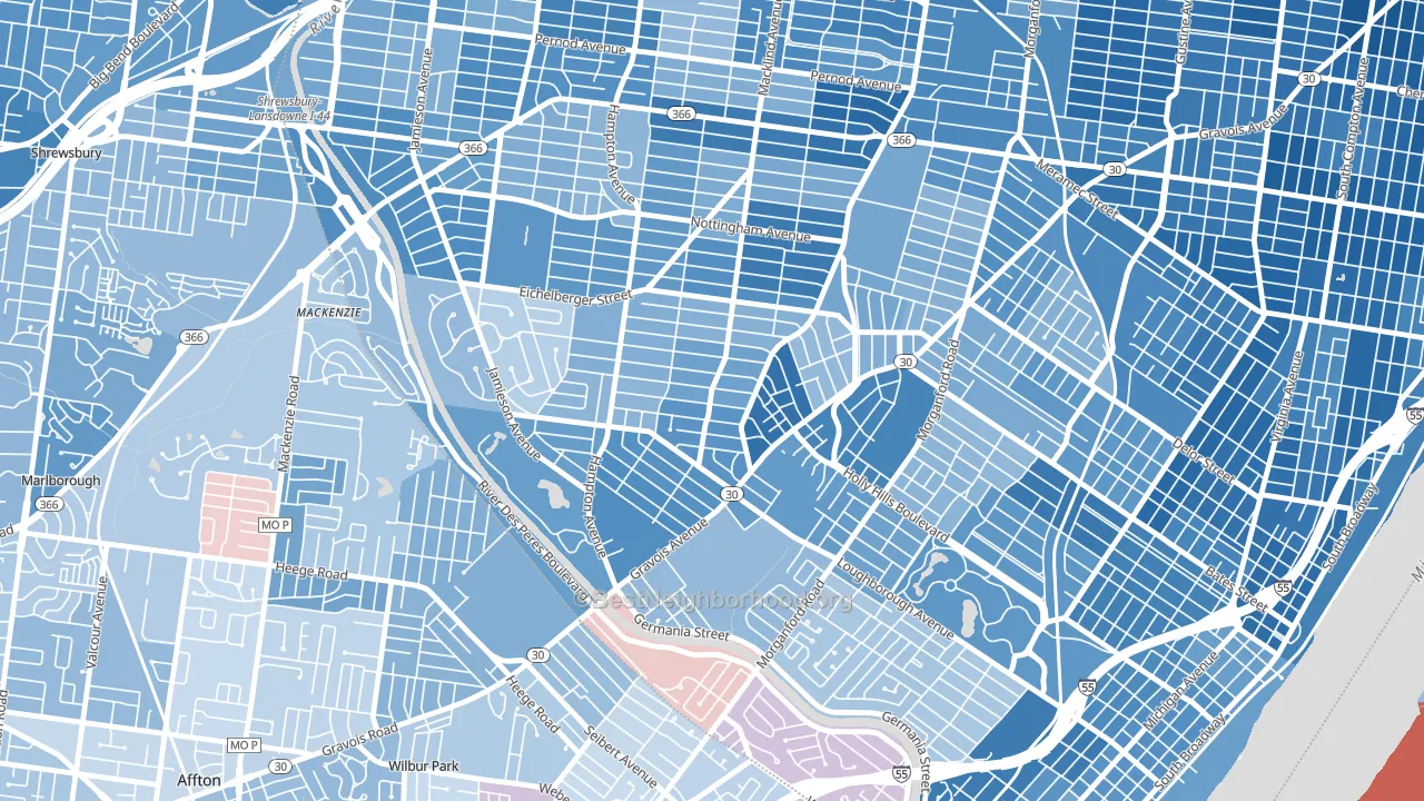 Princeton Heights, St. Louis, MO block-group political-lean map