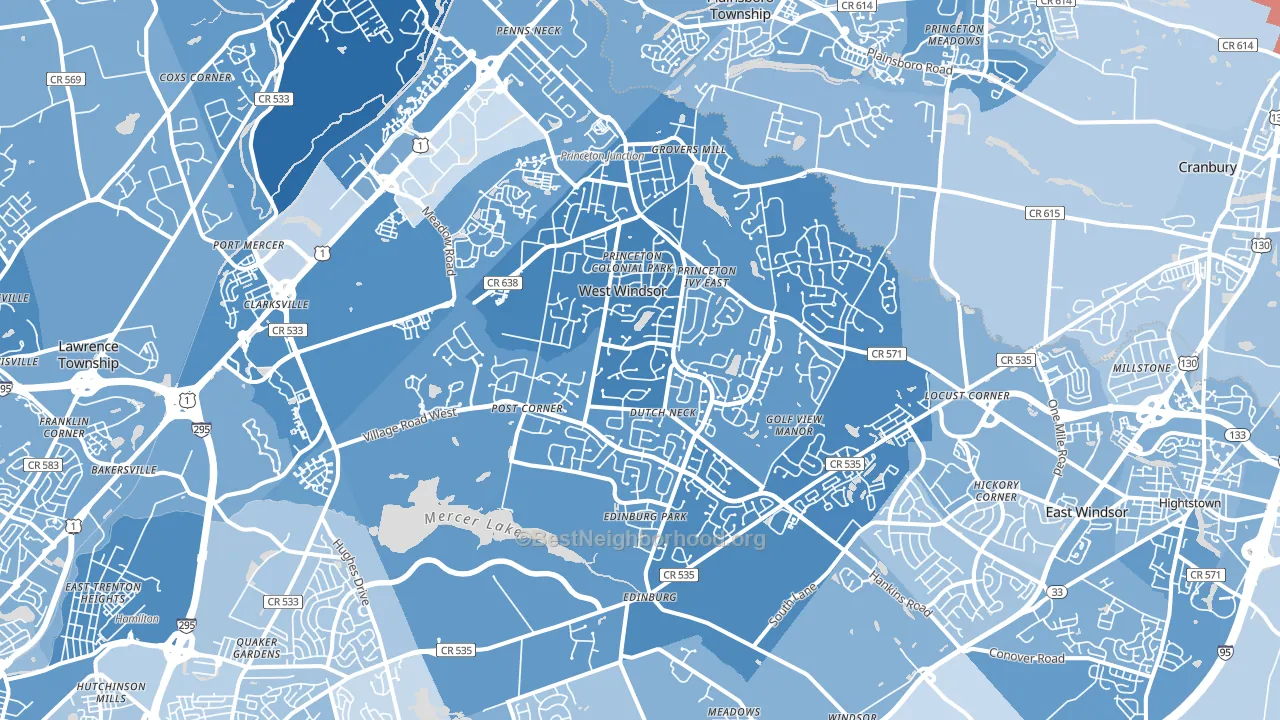 Princeton Junction, NJ block-group political-lean map