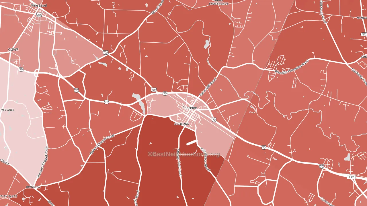 Princeton, NC block-group political-lean map