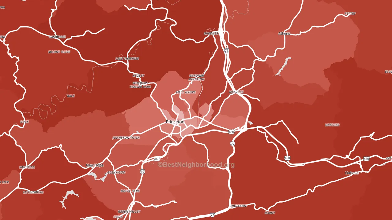 Princeton, WV block-group political-lean map
