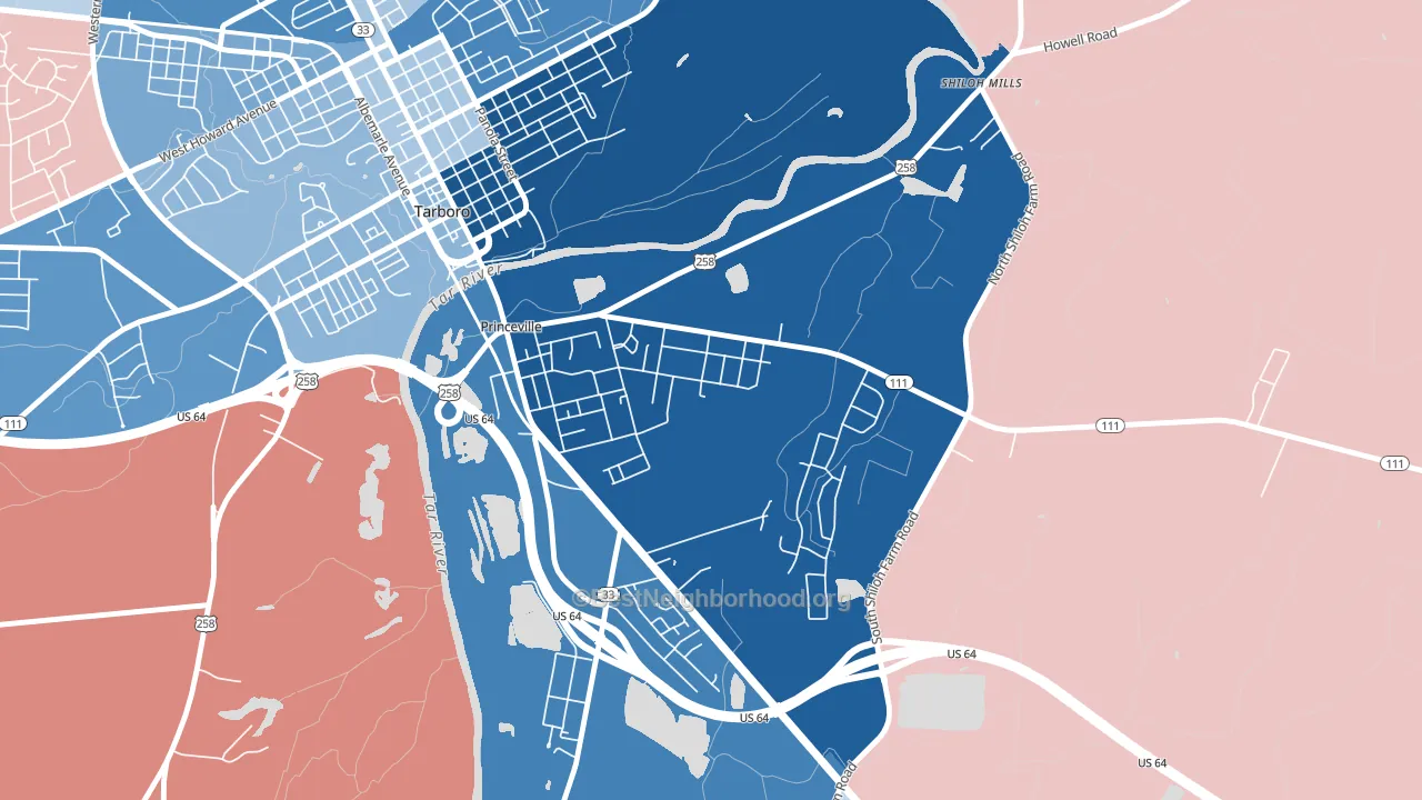 Princeville, NC block-group political-lean map