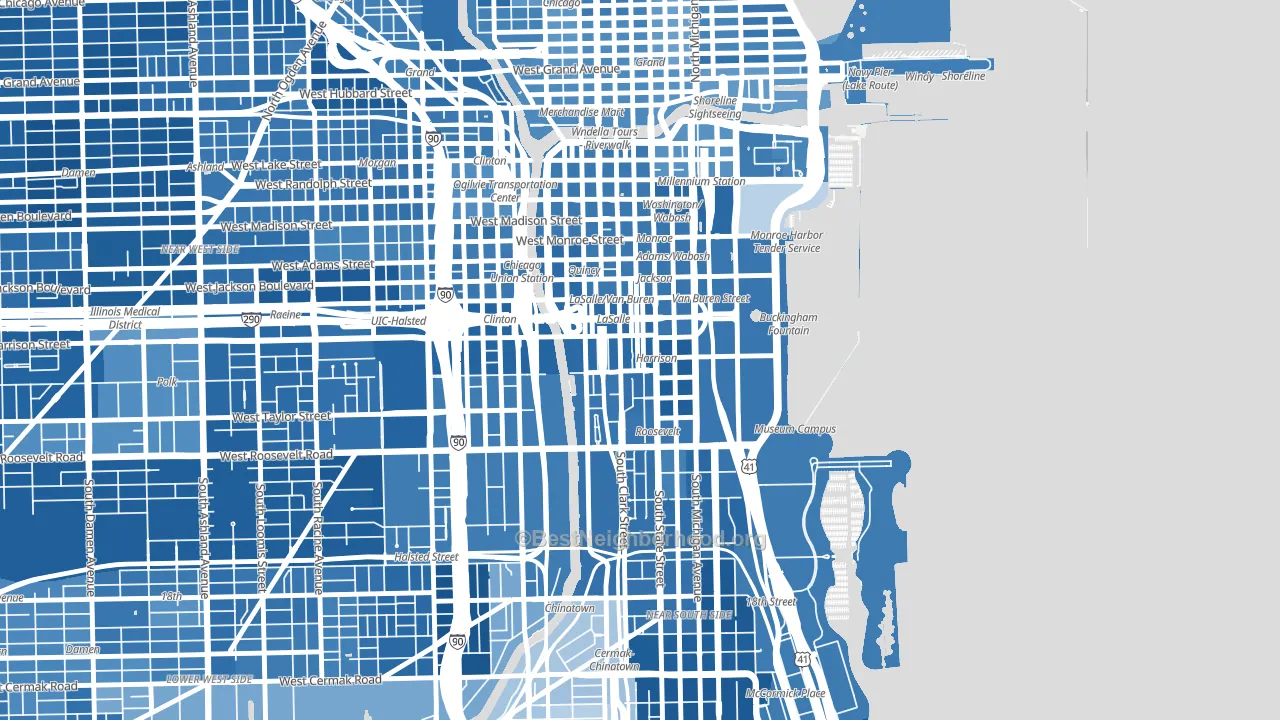 Printers Row, Chicago, IL block-group political-lean map