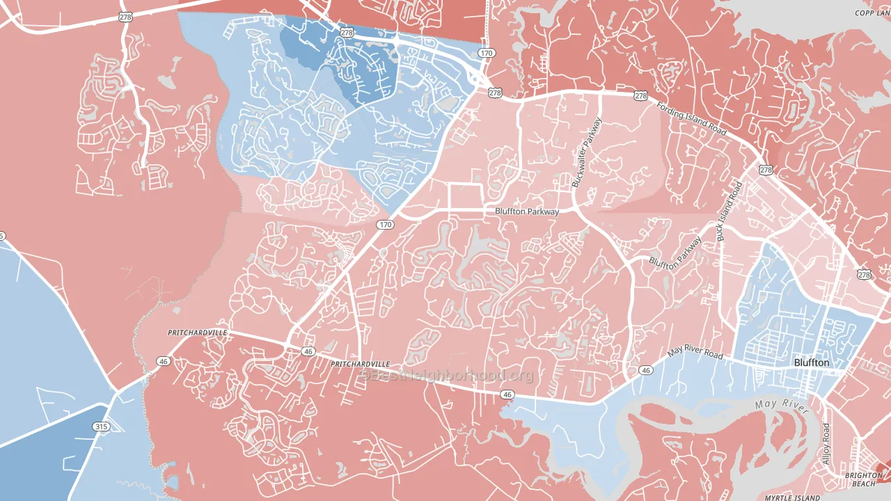 Pritchardville, SC block-group political-lean map