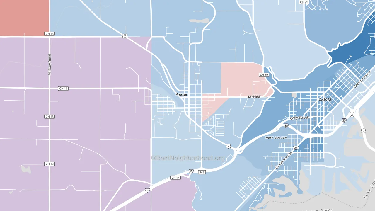 Proctor, MN block-group political-lean map