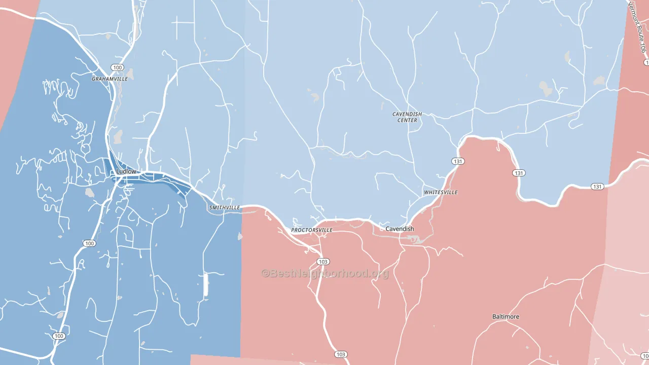 Proctorsville, VT block-group political-lean map