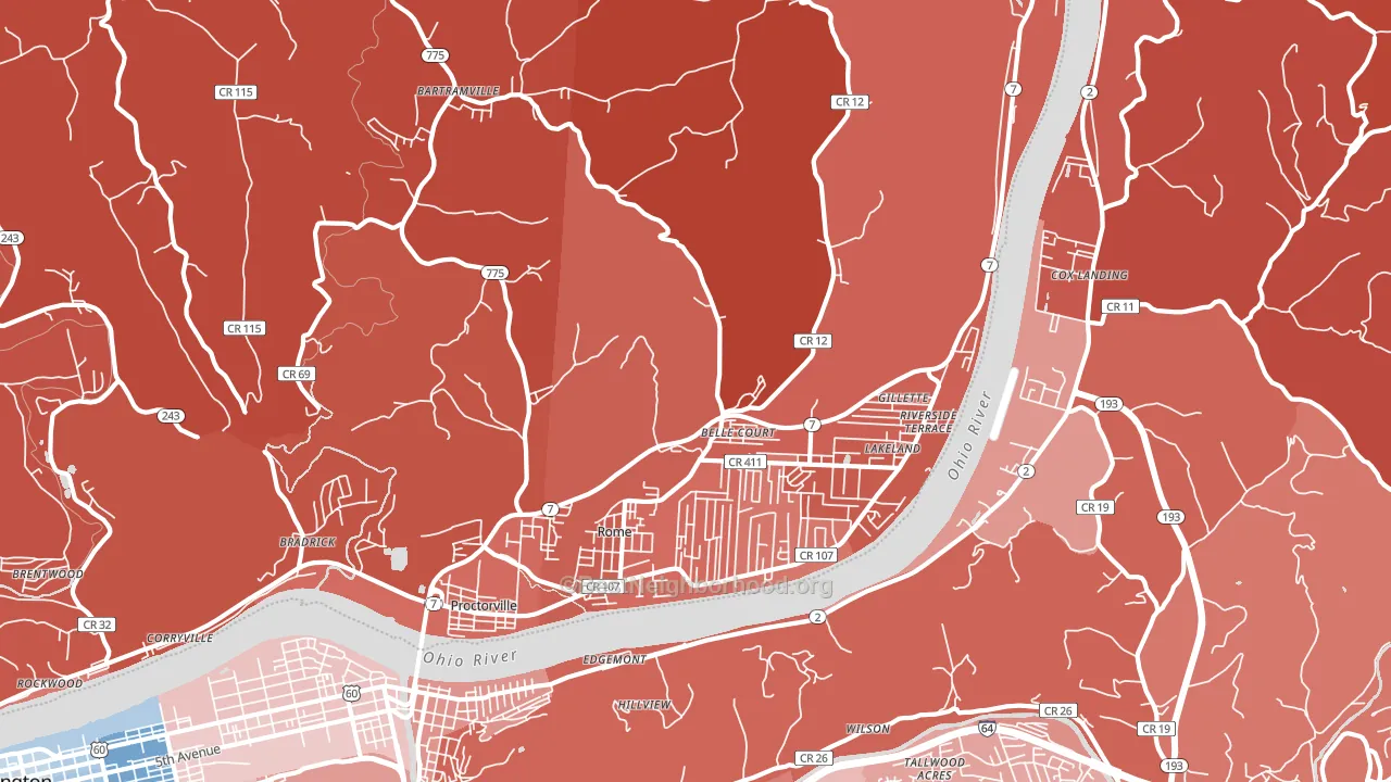 Proctorville, OH block-group political-lean map