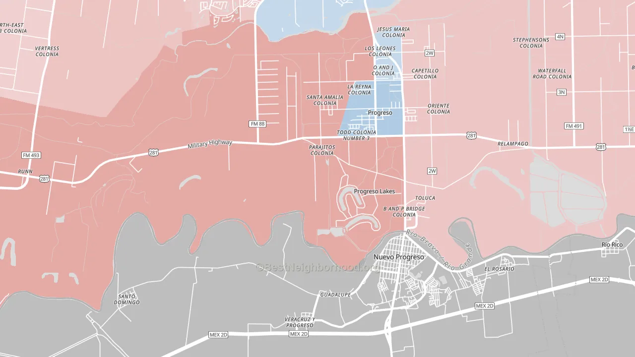 Progreso Lakes, TX block-group political-lean map