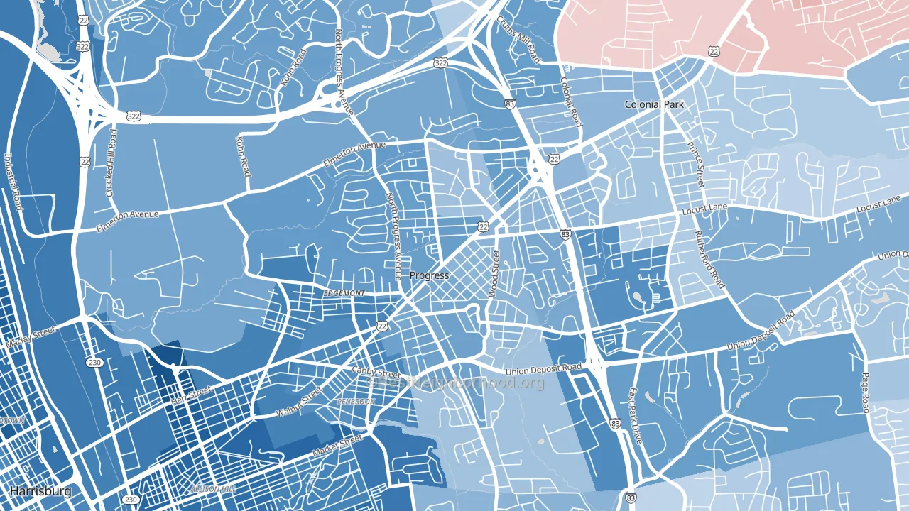 Progress, PA block-group political-lean map