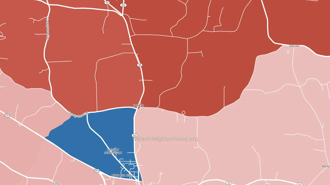 Pronto, AL block-group political-lean map