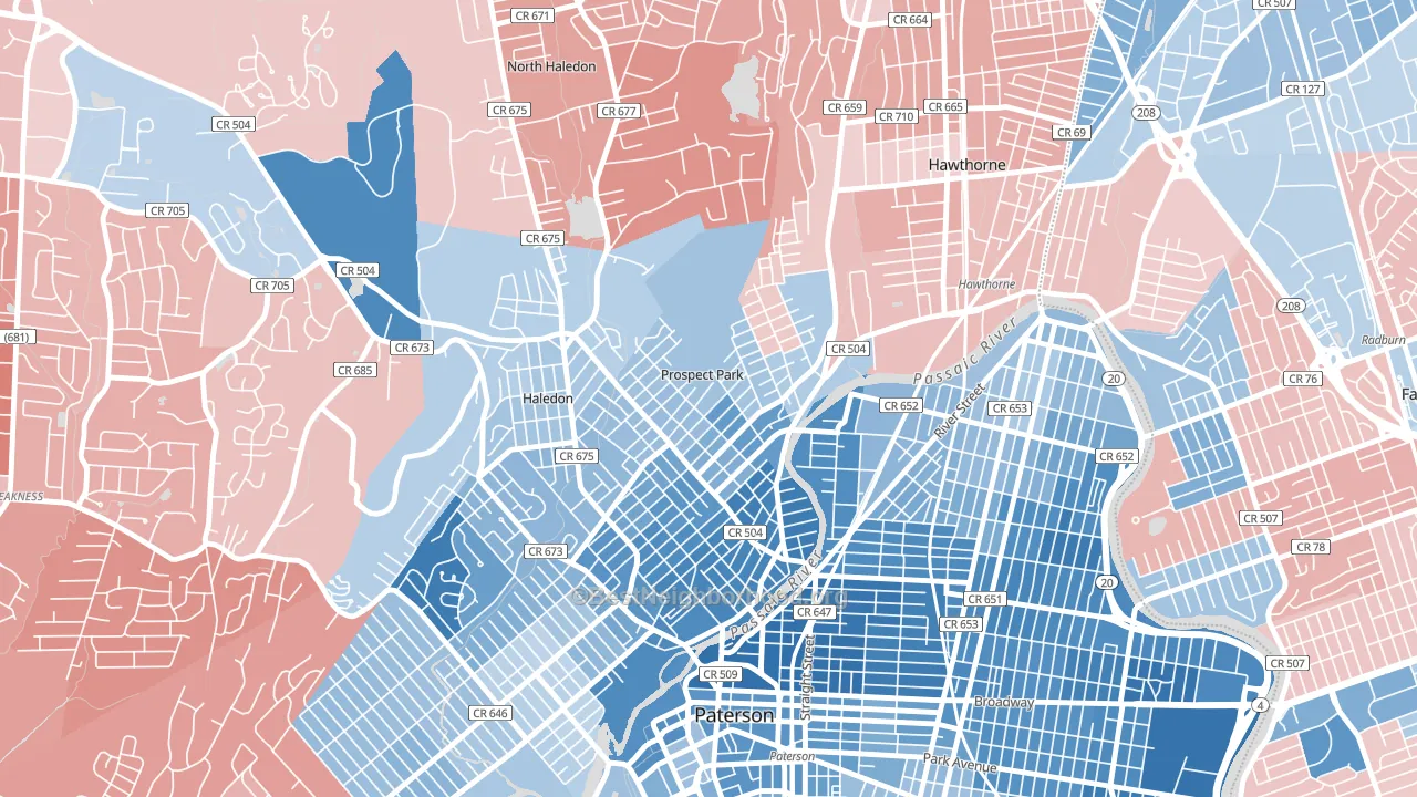 Prospect Park, NJ block-group political-lean map