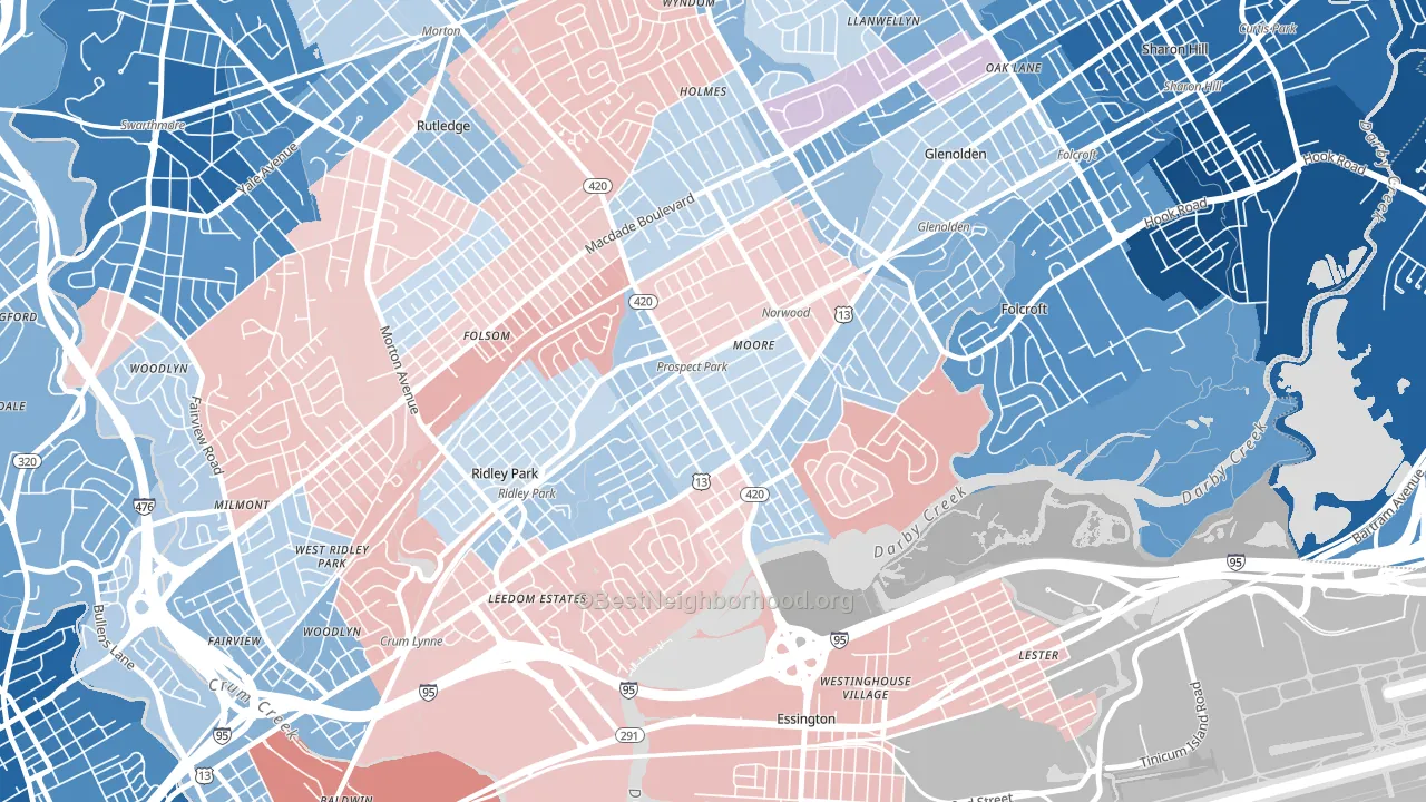 Prospect Park, PA block-group political-lean map