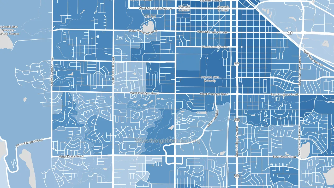 Prospect-Shields, Fort Collins, CO block-group political-lean map